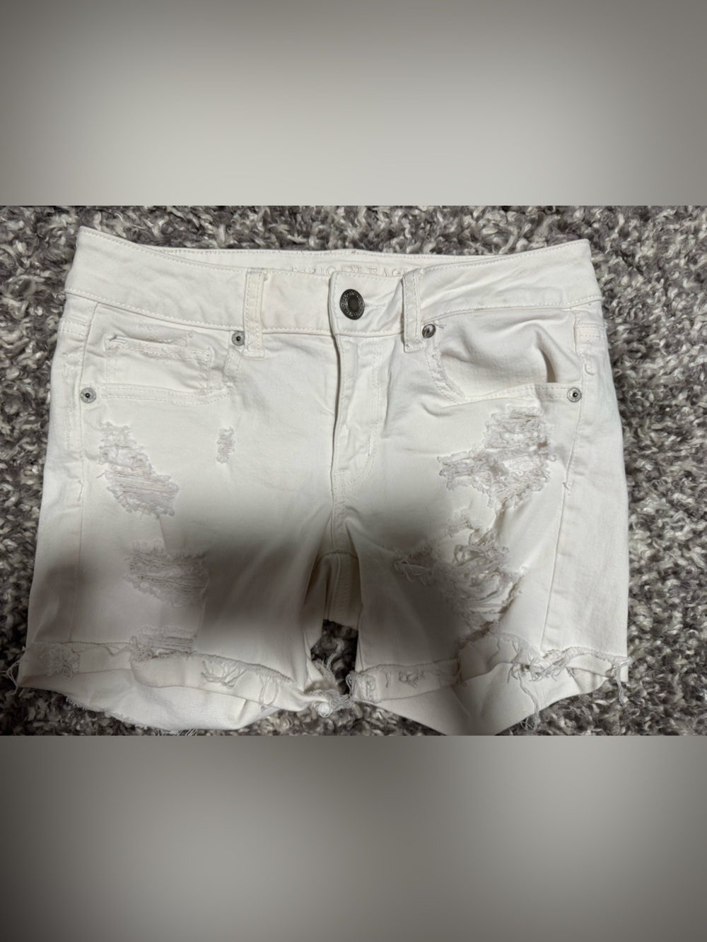American Eagle Outfitters White Distressed Jean Shorts